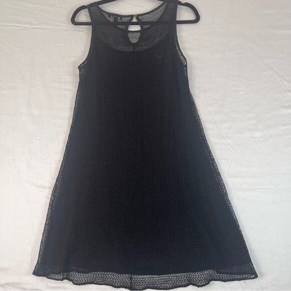 Eileen Fisher Herringbone Open Knit Lace Tank Dress Size Small Sheer Black - Picture 5 of 11